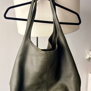 Boho Olive Green Leather Tote Bag